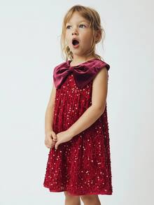 Maija Kids Maija Kids Kids Young Girl Red Sequin Peter Pan Collar Dress - Burgundy - View 2