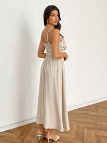 SHEIN Tall Tie Front Ruched Bust Cami Dress - Apricot - View 2