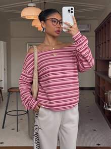 Muchica Striped Print Drop Shoulder Sweatshirt - Multicolor - View 3
