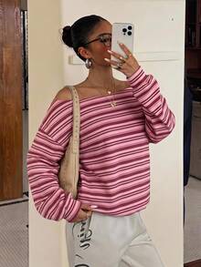 Muchica Striped Print Drop Shoulder Sweatshirt - Multicolor - View 1