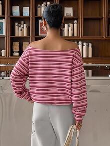 Muchica Striped Print Drop Shoulder Sweatshirt - Multicolor - View 2