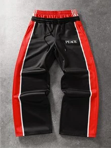 ROMWE MEN Men's Letter Print Double Waistband Streetwear Loose Fit Sweatpants - Black - View 3