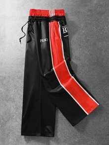ROMWE MEN Men's Letter Print Double Waistband Streetwear Loose Fit Sweatpants - Black - View 7