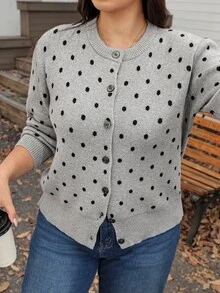 Comfylo Plus Size Women Polka Dot Casual Versatile Daily Wear Cardigan - Light Grey - View 7
