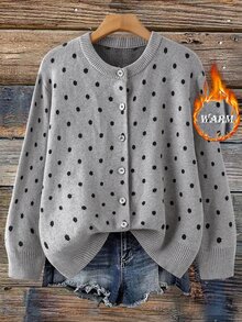 Comfylo Plus Size Women Polka Dot Casual Versatile Daily Wear Cardigan - Light Grey - View 9