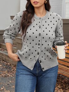 Comfylo Plus Size Women Polka Dot Casual Versatile Daily Wear Cardigan - Light Grey - View 6