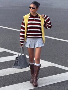 Muchica WOMEN'S WEAR Multicolor Stripe Polo Collar Knit Sweater - Multicolor - View 4