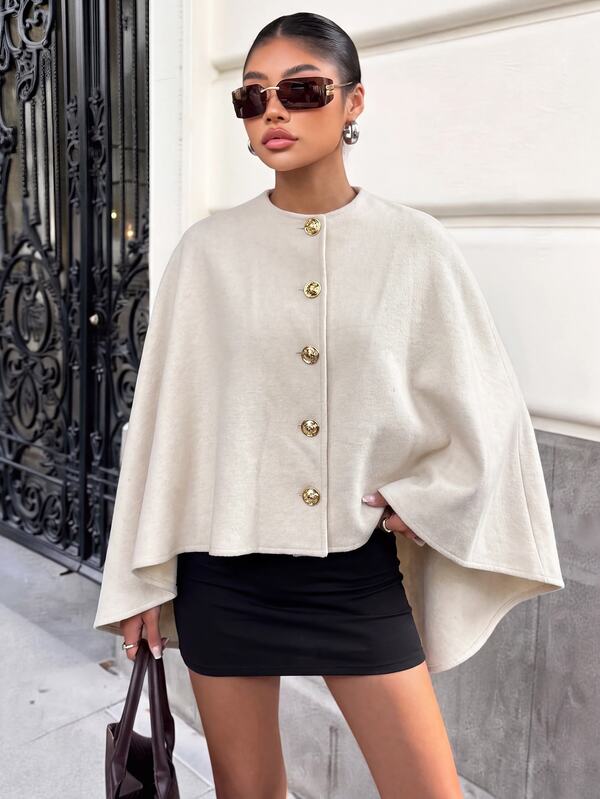 Muchica Women, Autumn, Winter, Short Length, Cape, Ivory Cape Jacket, White Cape Blazer, Button-Front Cape Coat, High-Low Capelet, Structured White Cape, Elegant Bridal Cape Cover-Up, Formal Ivory Cape Jacket, Wedding Reception Cape, Minimalist White Cape Blazer, Tailored Cape Overlay, Asymmetrical Cape Coat, Chic White Cape For Women, Evening Cape Cover-Up, Cropped Cape Jacket With Buttons, Luxury Ivory Capelet, Modern Cape Blazer, Statement Bridal Cape, Elegant, Luxury, Clean Look