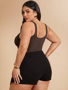 SHEIN BAE Plus Size Women Solid Color Casual Versatile Bodysuit For Daily Wear - Brown - View 6