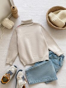 PrepCrw Boys Baby Blue Pattern Turtleneck Sweater Birthday Nursery Winter - Khaki - View 3