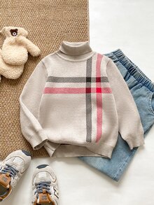 PrepCrw Boys Baby Blue Pattern Turtleneck Sweater Birthday Nursery Winter - Khaki - View 2