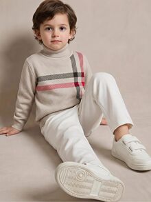 PrepCrw Boys Baby Blue Pattern Turtleneck Sweater Birthday Nursery Winter - Khaki - View 1
