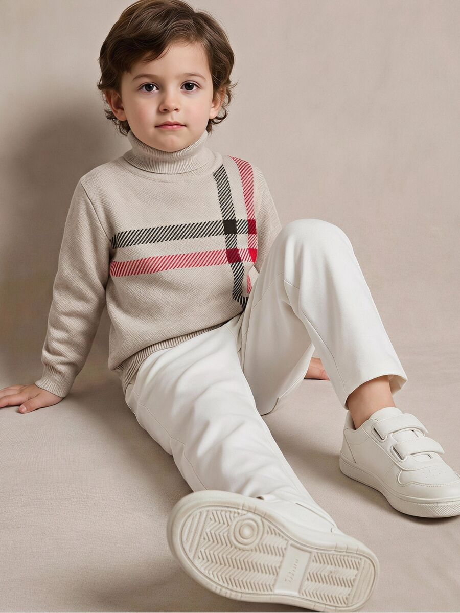 PrepCrw Boys Baby Blue Pattern Turtleneck Sweater Birthday Nursery Winter - Khaki - View 1