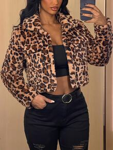 SHEIN SXY 翻蓋口袋泰迪短版夾克 秋冬 外出夜店 米色 街頭風 性感 - 彩色 - 查看 3