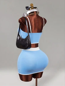 Mistrie Women's Colorblock Ultra Short Top And Shorts Minimalist Slim Fit Sports Set - Baby Blue - View 2