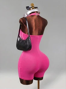 Mistrie Women's Letter Print Casual Daily Sports Romper - Hot Pink - View 3