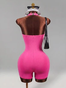 Mistrie Women's Letter Print Casual Daily Sports Romper - Hot Pink - View 2