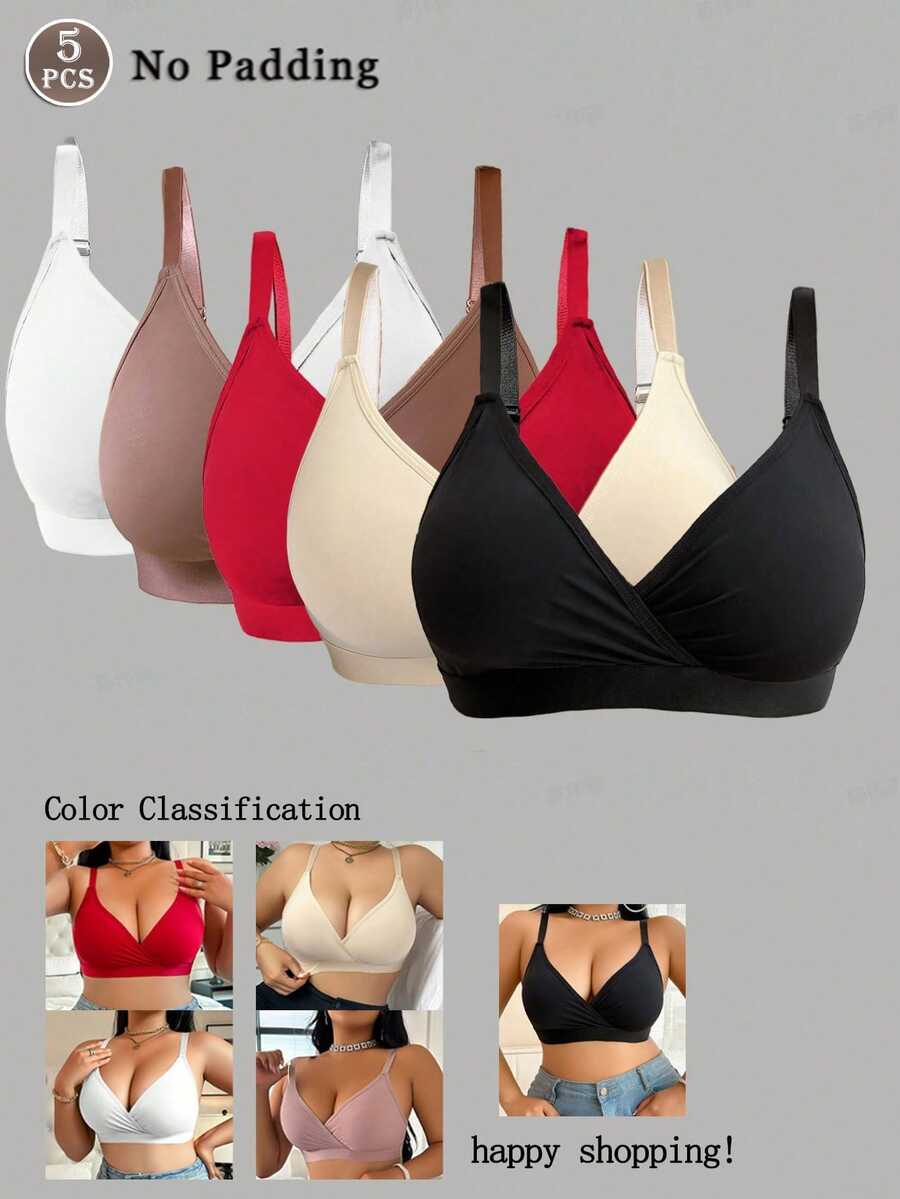Snug Zone 5pcs/Pack Plus Size Wireless Bras, No Cup Frame Design - Multicolor - View 1