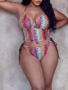 Slaydiva 2026 New Plus Size Women's 2 Pieces Bikini Set, Sexy Contrast Color Swimwear For Beach - Purple - View 4