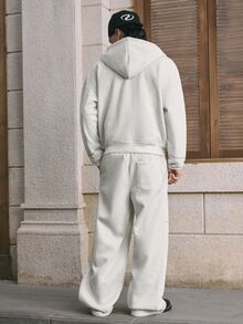 FRESIVO 2pcs Men's Fluffy Hooded Zip-Up Sweatshirt And Drawstring Pants Set, Fall Clothes, Winter - Apricot - View 3