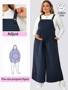 Plussiva Plus Size Textured Plaid Loose Maternity Jumpsuit Dates Fashion Week Gender Reveal Summer 1960s Casual - Blue - View 1