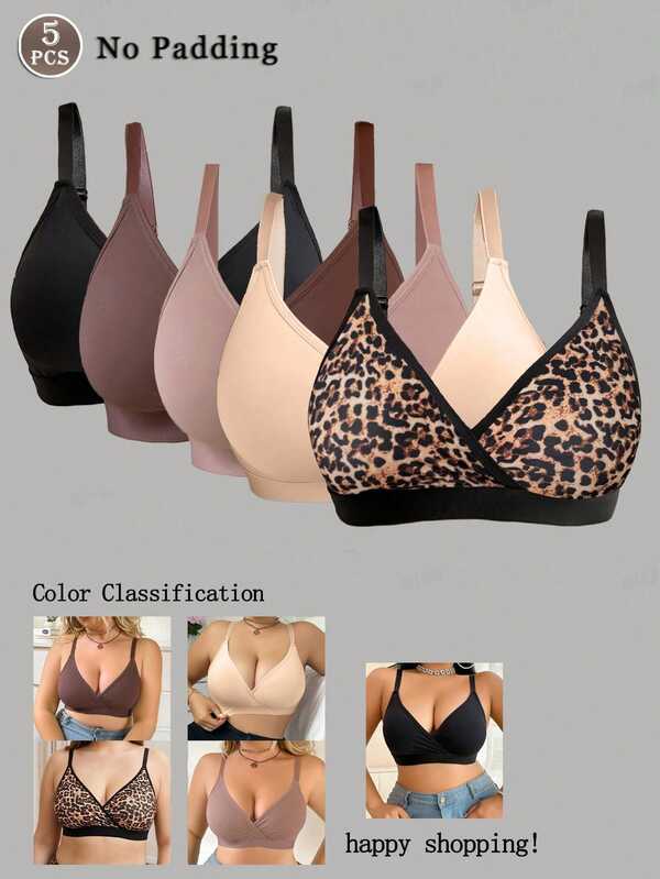 Snug Zone Reggiseno senza ferretto e senza coppe preformate taglie forti 5 pezzi/confezione