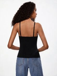 SHEIN BASICS Women's Solid Color Minimalist All-Match Modest Casual Versatile Camisole Tank Top For Vacation Beach Everyday Daytime Holiday Gym Lounge Black - Black - View 6