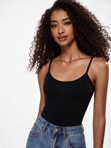 SHEIN BASICS Women's Solid Color Minimalist All-Match Modest Casual Versatile Camisole Tank Top For Vacation Beach Everyday Daytime Holiday Gym Lounge Black - Black - View 8
