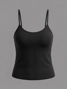 SHEIN BASICS Women's Solid Color Minimalist All-Match Modest Casual Versatile Camisole Tank Top For Vacation Beach Everyday Daytime Holiday Gym Lounge Black - Black - View 7