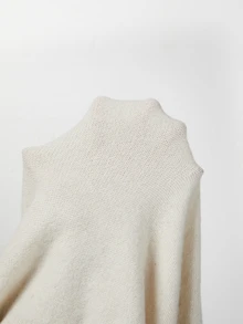 SHEIN Off-White Cross Surplice Deep V Neck Petal Sleeve Fitted Waist Knit Pullover Brunch Autumn Casual Boho Elegant Brunch - Beige - View 6