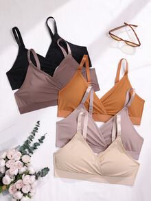 Wedaily 5pcs Plus Size Wireless Unpadded Bras - Multicolor - View 6