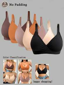 Wedaily 5pcs Plus Size Wireless Unpadded Bras - Multicolor - View 1