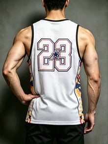 Sport MetroGents Jersey Basket Kasual Pria dengan Motif Huruf & Angka untuk Penggunaan Sehari-hari - MultiWarna - View 3