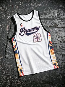 Sport MetroGents Jersey Basket Kasual Pria dengan Motif Huruf & Angka untuk Penggunaan Sehari-hari - MultiWarna - View 1