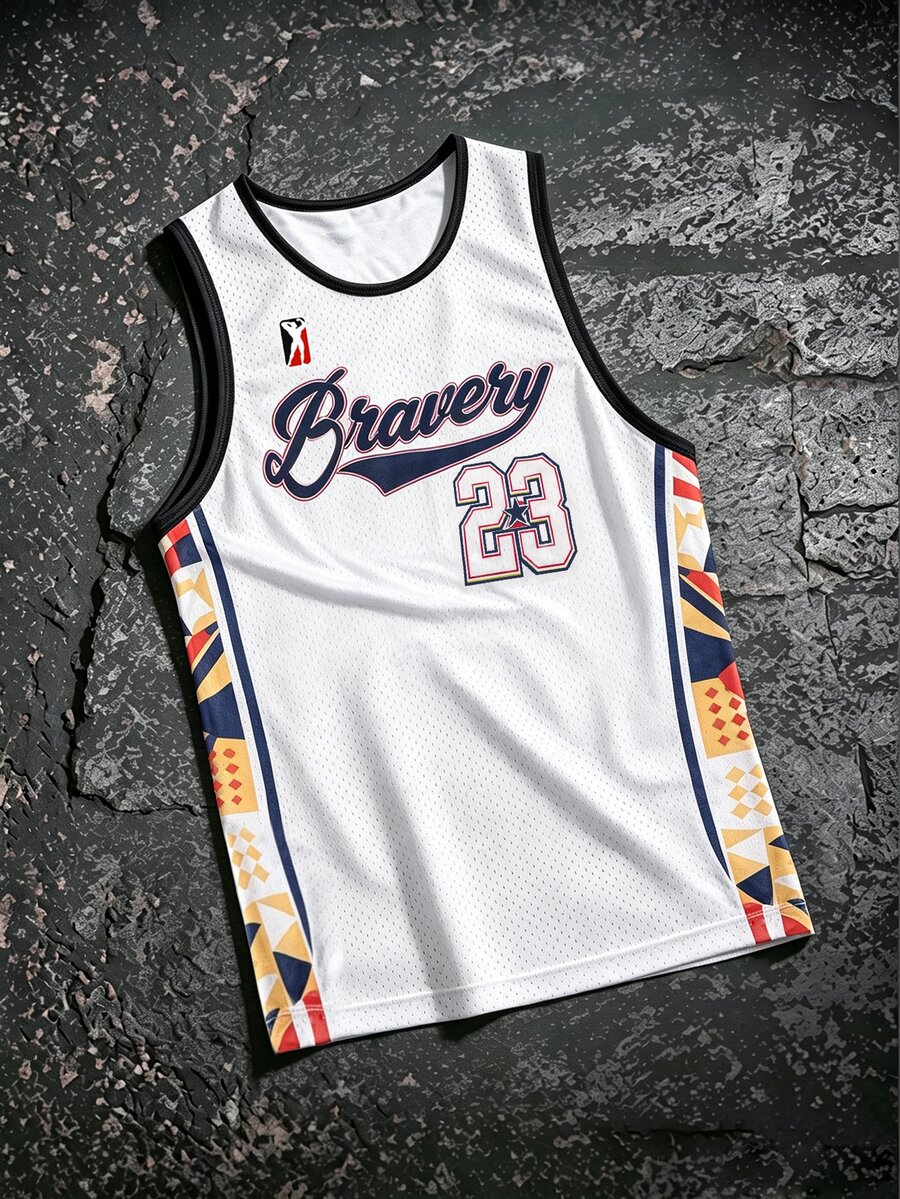 Sport MetroGents Jersey Basket Kasual Pria dengan Motif Huruf & Angka untuk Penggunaan Sehari-hari - MultiWarna - View 1