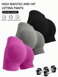 Solea Cove Solea Cove Waisted Slim Seamless Sport Shorts For Butt Lifting Shorts For Cycling Yoga Exercize Workout Daily - Multicolor - View 4