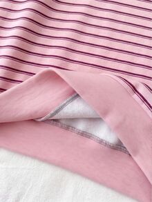 Kids Tween Girls Casual Crew Neck Drop Shoulder Sweatshirt Back-To-School School Pink Stripe Autumn - Multicolor - View 6