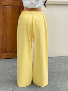Rivivi Women's Pocket Button Casual Cute Versatile Daily Wear Denim Jeans Vacation Pale Yellow Autumn - Yellow - View 2