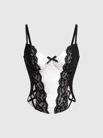 Goth Top corto con envolvente de encaje sexy, apto para fiestas y festivales