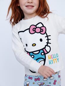 Maija Kids HELLO KITTY AND FRIENDS | SHEIN Maija Kids 女童修身可愛卡通圖案長袖睡衣彈性腰長褲居家服套裝 - 藍白色 - 查看 5