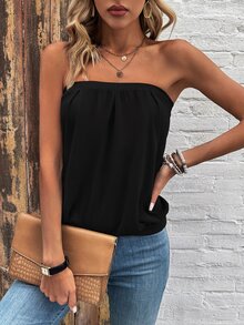 EMERY ROSE Top sin tirantes de unicolor para mujer, para uso diario en primavera/verano - Negro - Ver 5