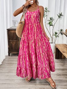 EMERY ROSE Holiday Casual Random Printed Strappy Dress Maxi Women Outfit - Hot Pink - View 5