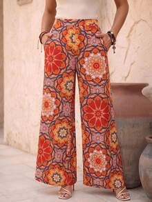 EMERY ROSE Women's Wide Leg Mandala Print Pants Fall Cloth For Women - Multicolor - View 1