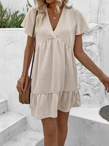 EMERY ROSE Của phụ nữ Màu thuần Xù Hoa Sen Đầm - Màu be - Xem 7