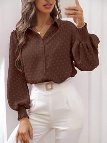 EMERY ROSE Women's Fashionable Casual Printed Cuff Sleeve Long Sleeve Shirt - Coffee Brown - View 5