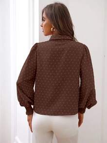 EMERY ROSE Women's Fashionable Casual Printed Cuff Sleeve Long Sleeve Shirt - Coffee Brown - View 2
