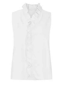 EMERY ROSE Women's Sleeveless Shirt With Frill Hem - White - View 7