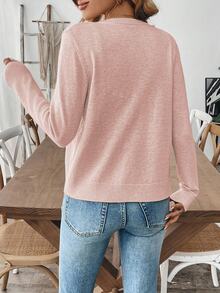 SHEIN Women's Solid Color Minimalist Everyday Knit Cardigan - Dusty Pink - View 2