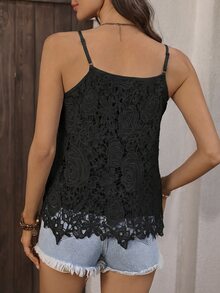 EMERY ROSE Women's Lace Fashionable Loose Versatile Camisole - Black - View 2