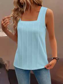 EMERY ROSE Summer New Sleeveless Wide Strap Square Neck Discounted Loose Fit Women Tank Top - Baby Blue - View 4